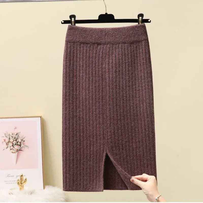 Jupe crayon moulante taille haute pour femme, élégante, couleur unie, tricotée, pour le bureau, plis