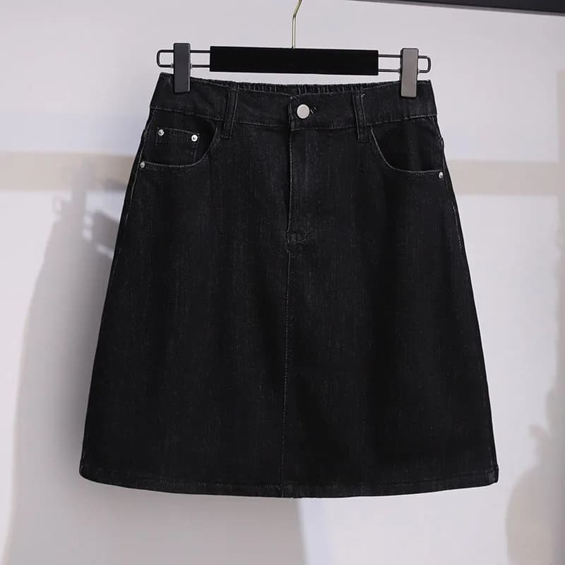 Jupe trapèze en jean pour femme, couleur unie, élastique, slim, décontractée, grandes tailles 4XL 5X