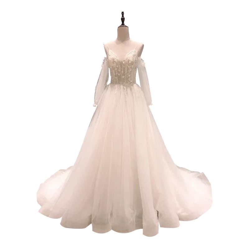 SL-8084 Personnalisé robe de mariée 2020 boho manches longues sexy perlé vestiEducatif de cóctel Rhr