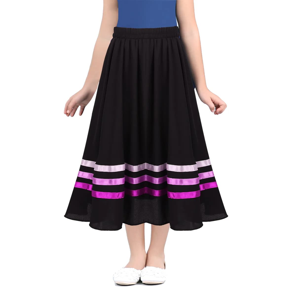 Jupes de danse Flamenco traditionnelle espagnole pour filles, en mousseline de soie, taille élastiqu