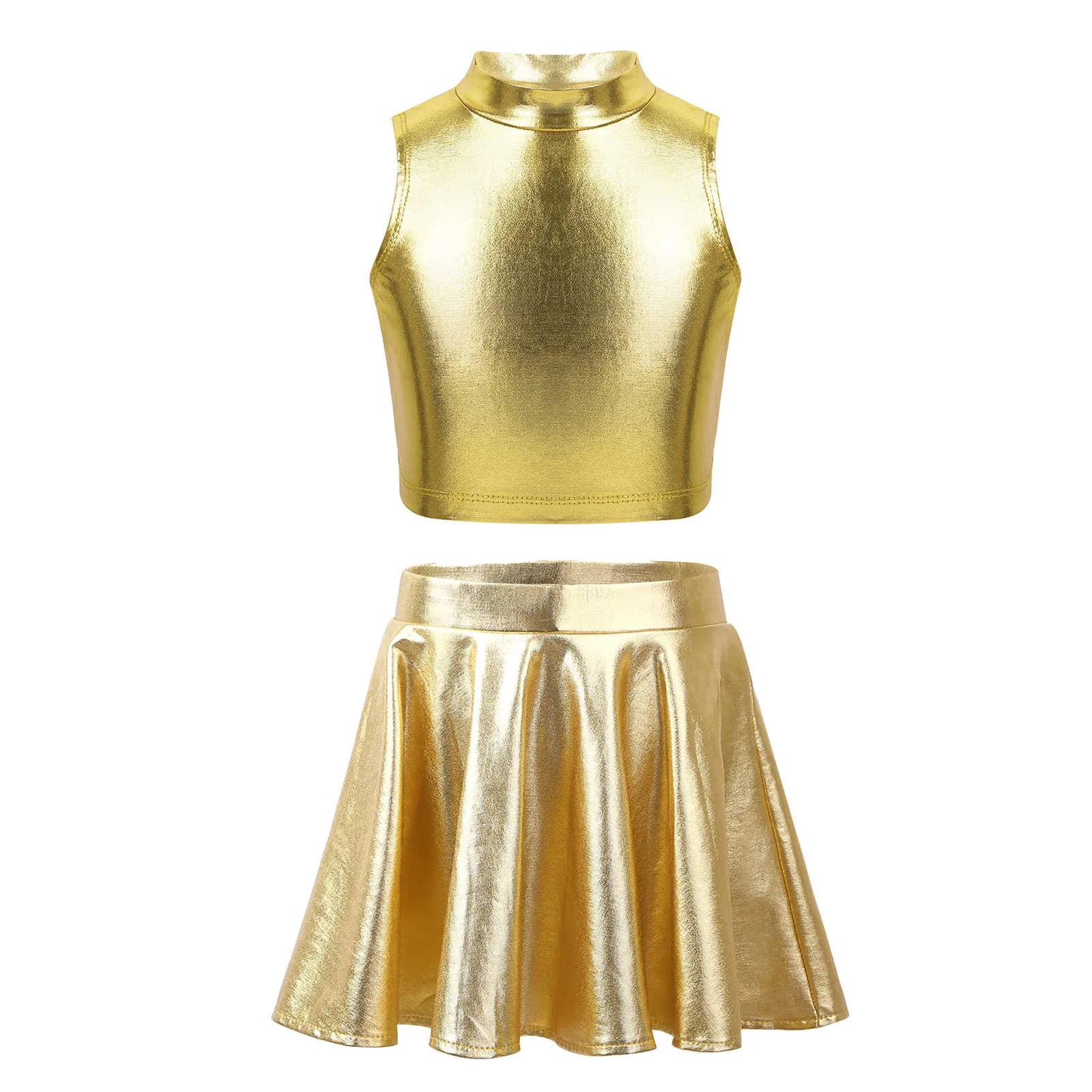 Mini jupe plissée à taille haute pour filles, couleur or et argent, avec hauts métalliques, pour étu