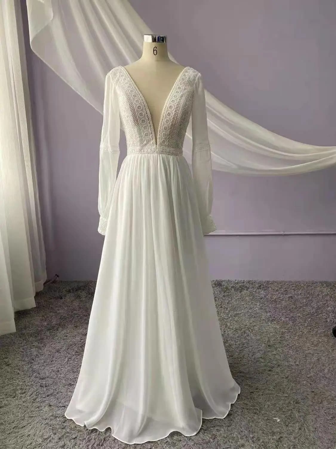Robes Boho mariée à manches longues robes de mariée une ligne 2025 Robe Longue Simple plage en mouss