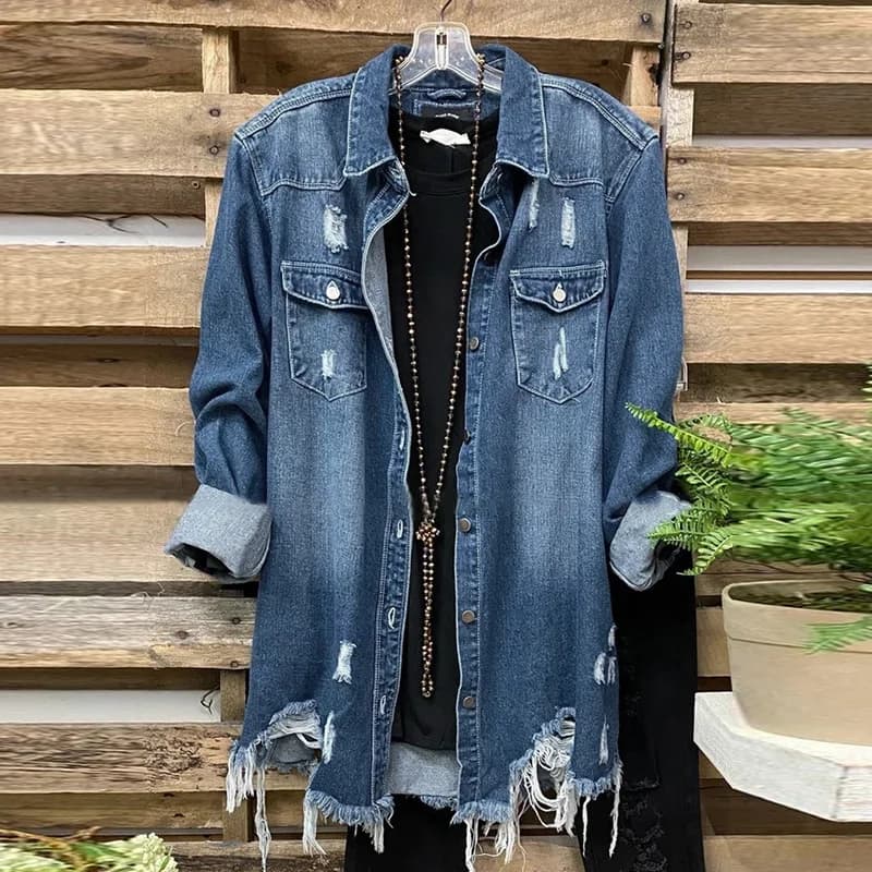 Vestes en jean bleu à manches longues pour femmes, manteau décontracté pour femmes, conception de tr