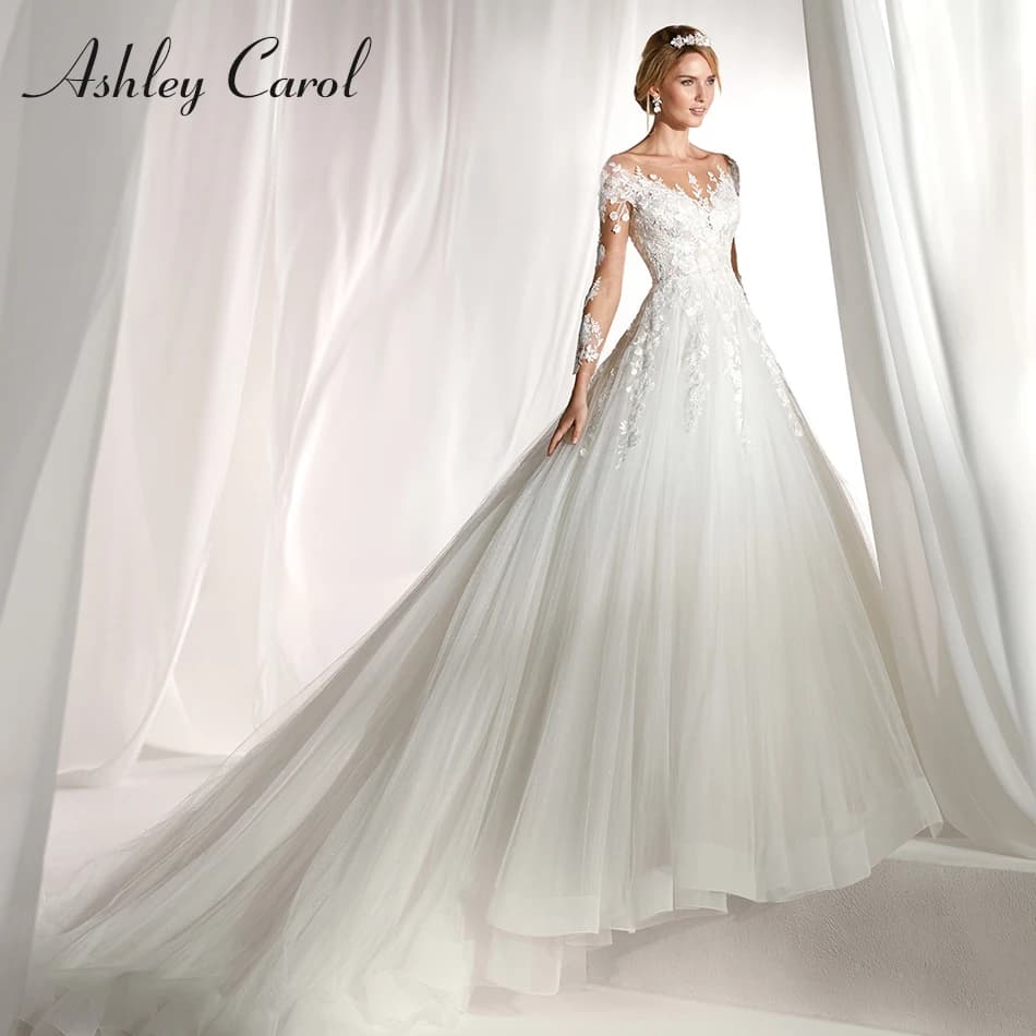 Ashley Carol robe de mariée à manches longues Sexy Scoop Court Train robes de mariée princesse roman