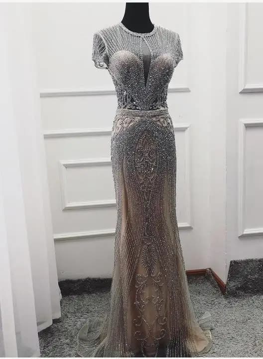 Bleu marine sans manches robes de soirée de luxe plein diamant sirène 2025 Serene Hill grande taille