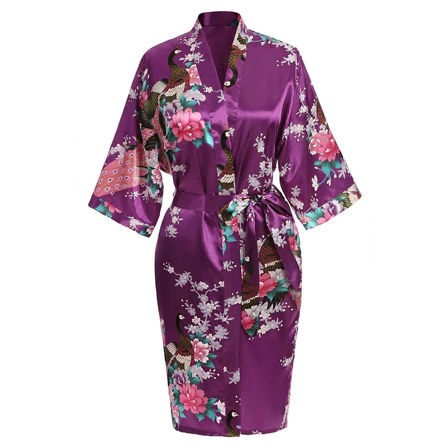 Robe Kimono Classique en Satin pour Demoiselle d'Honneur, Vêtement de Nuit, Grande Taille, Imprimé P