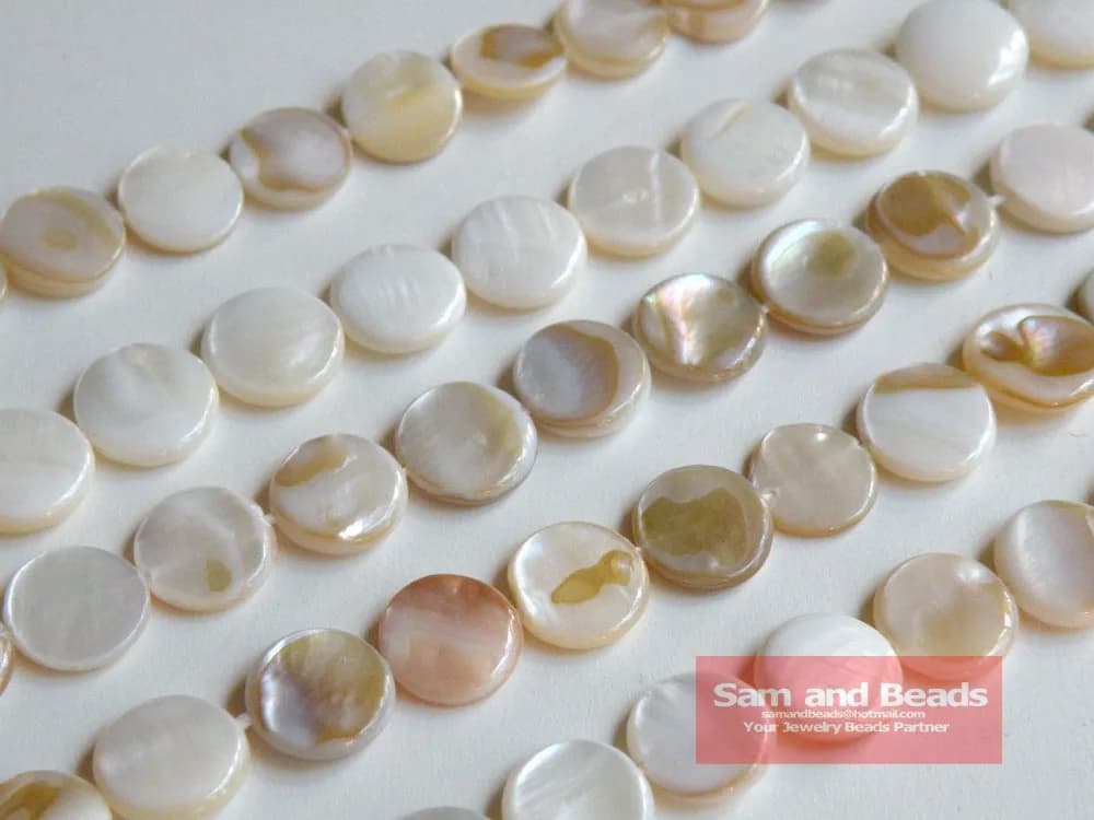 Vente en gros!!! (1 brin) perles en nacre naturelle blanche de 11mm, environ 39CM par brin