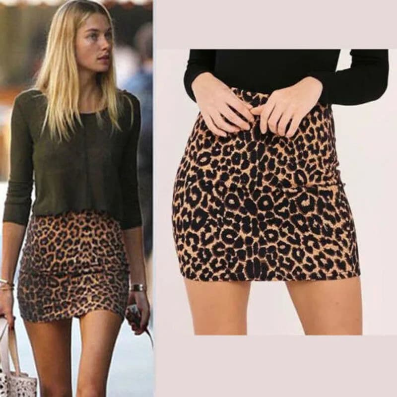 Mode femmes imprimé léopard taille haute Mini jupe Sexy crayon moulante Pack hanche Mini jupe pour l