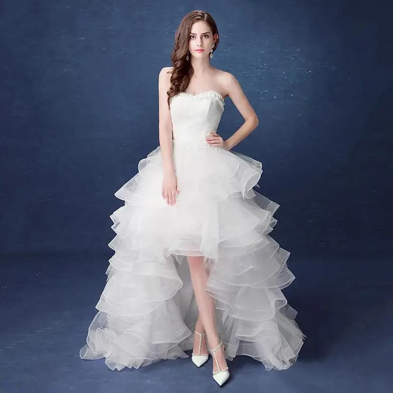 Robe de Mariée Courte et Longue avec Traîne, Dos aux, Sans Bretelles, Douce, Personnalisée, Nouvelle