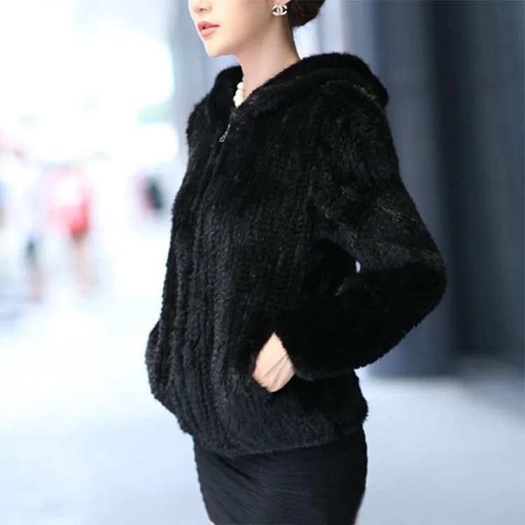 Nouveau manteau en fourrure de vison pour femme, haut à manches longues, veste en tricot de vison te