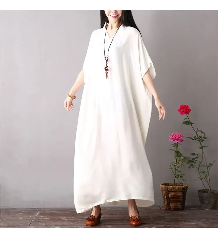 Robes vintage en coton à manches courtes pour femmes, décontractées, amples, longues, maxi, pour l'é