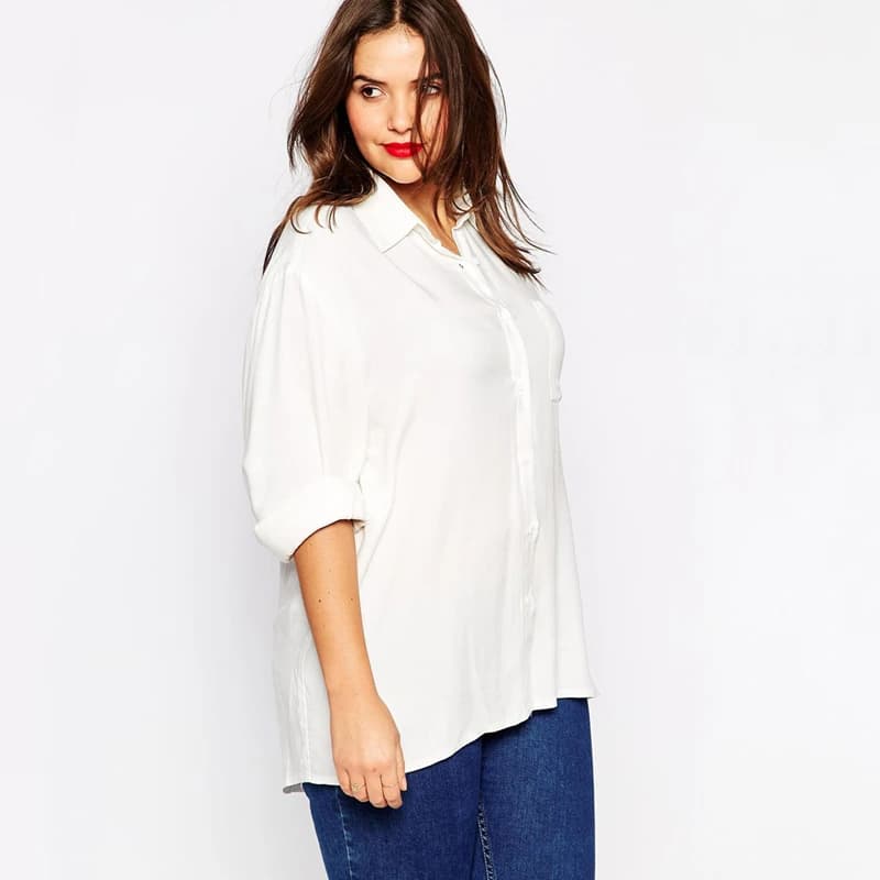 Chemise à manches longues pour femmes, grande taille, ample, surdimensionné, couleur unie, poches, b