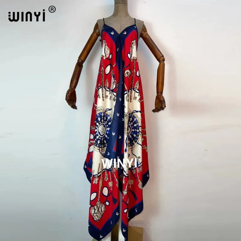 WINYI-Robe bohème élégante pour femme, longueur rinçage, taille haute, imprimé multicolore, classiqu