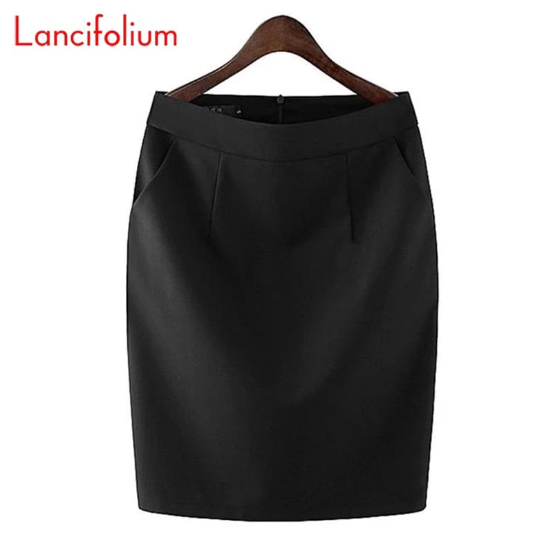 Genou longueur travail bureau taille haute jupe femmes été Vintage formel OL jupe poche femme noir g