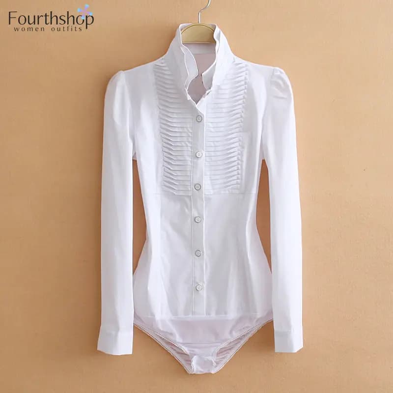 2025 mode à manches longues Body femmes couleur blanche hauts et chemisiers femme bureau dame corps 