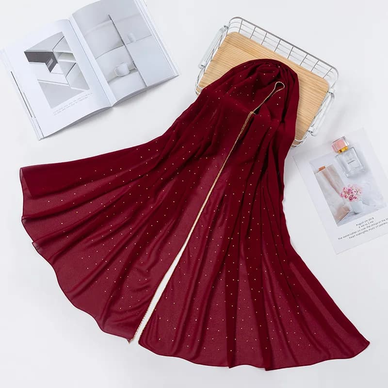 Foulard de tête en mousseline de soie doré de luxe solide doux longues foulards musulmans pour les f