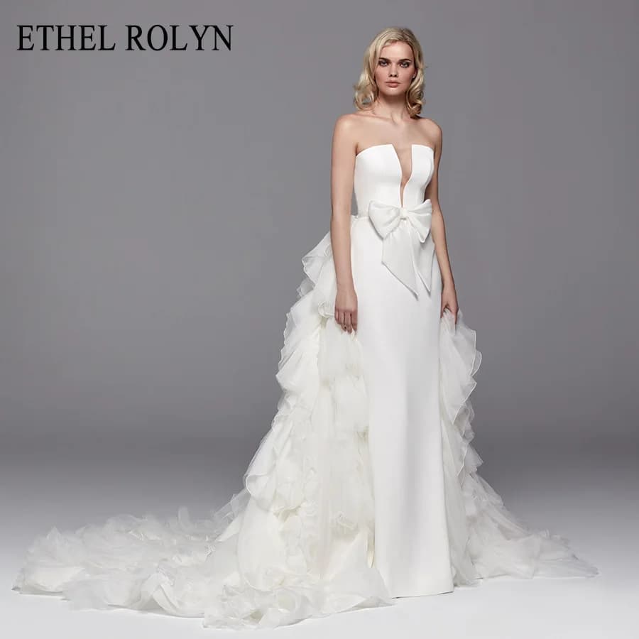 Robe De mariée sirène détachable en Satin doux, sans bretelles, avec nœud 2 en 1, en mousseline De s