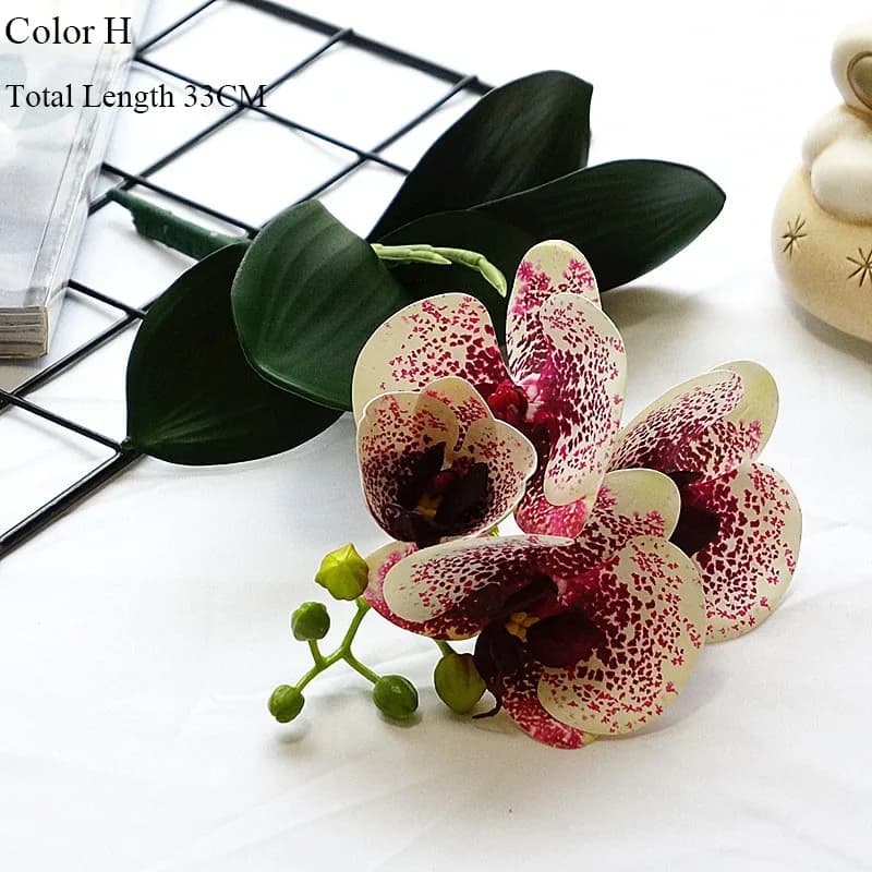 Orchidée de luxe en Latex avec feuilles, fleur artificielle, orchidées papillon blanches, fausse fle