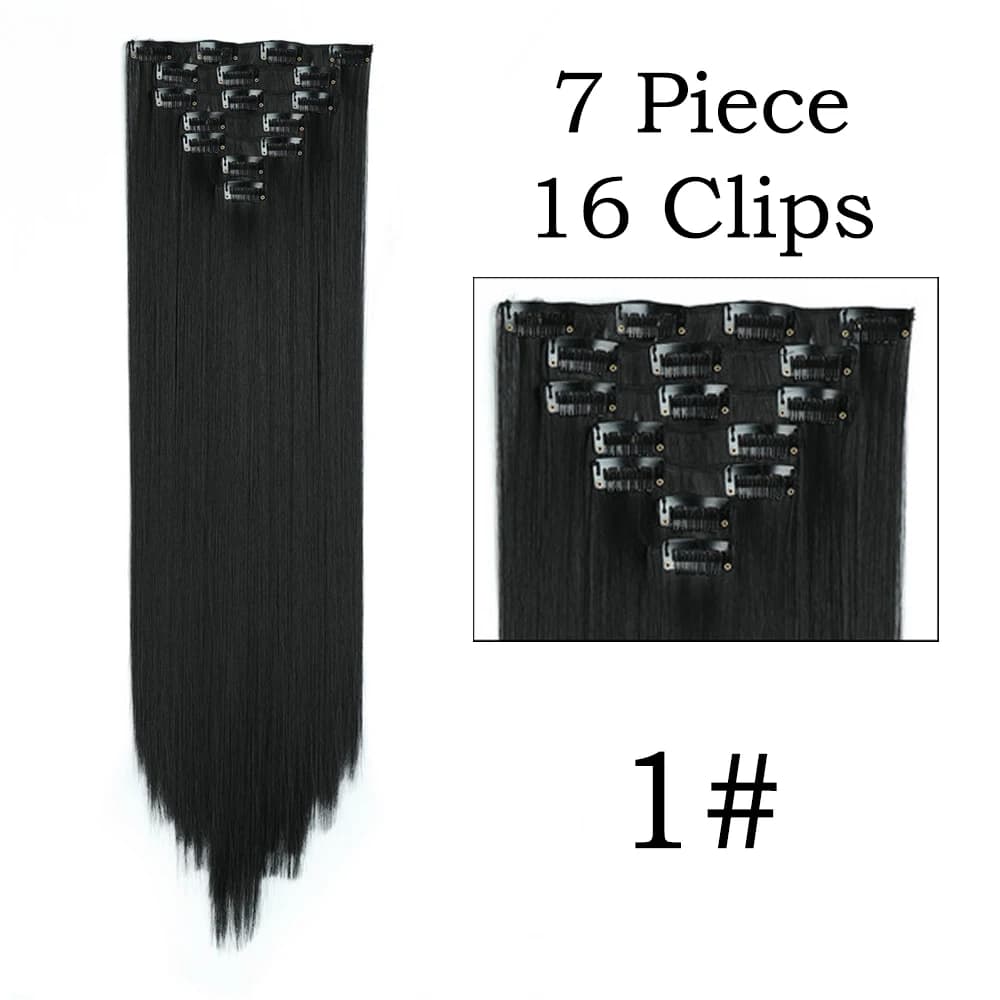 Extensions de Cheveux Synthétiques Longs et Lisses, Postiches Blondes Noires, Degré de Chaleur, Faux