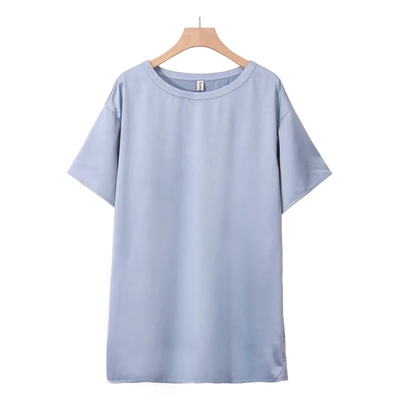 T-Shirts Longs en Satin Surdimensionnés pour Femme, Streetwear à Manches Courtes, Décontracté, à la 