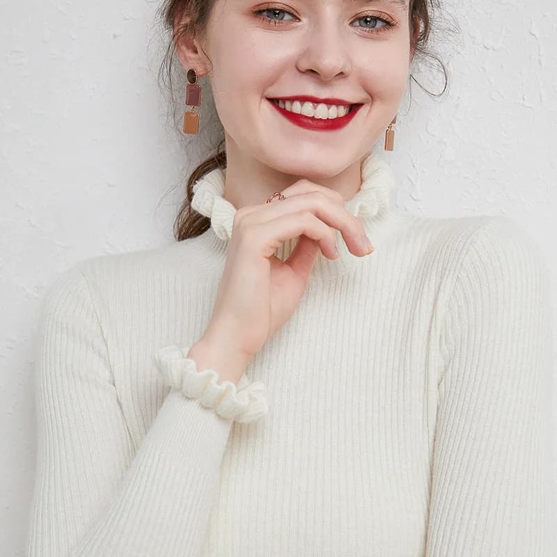 Pull en cachemire à col roulé pour femme, manches longues, monochrome, floral, décontracté, nouveau