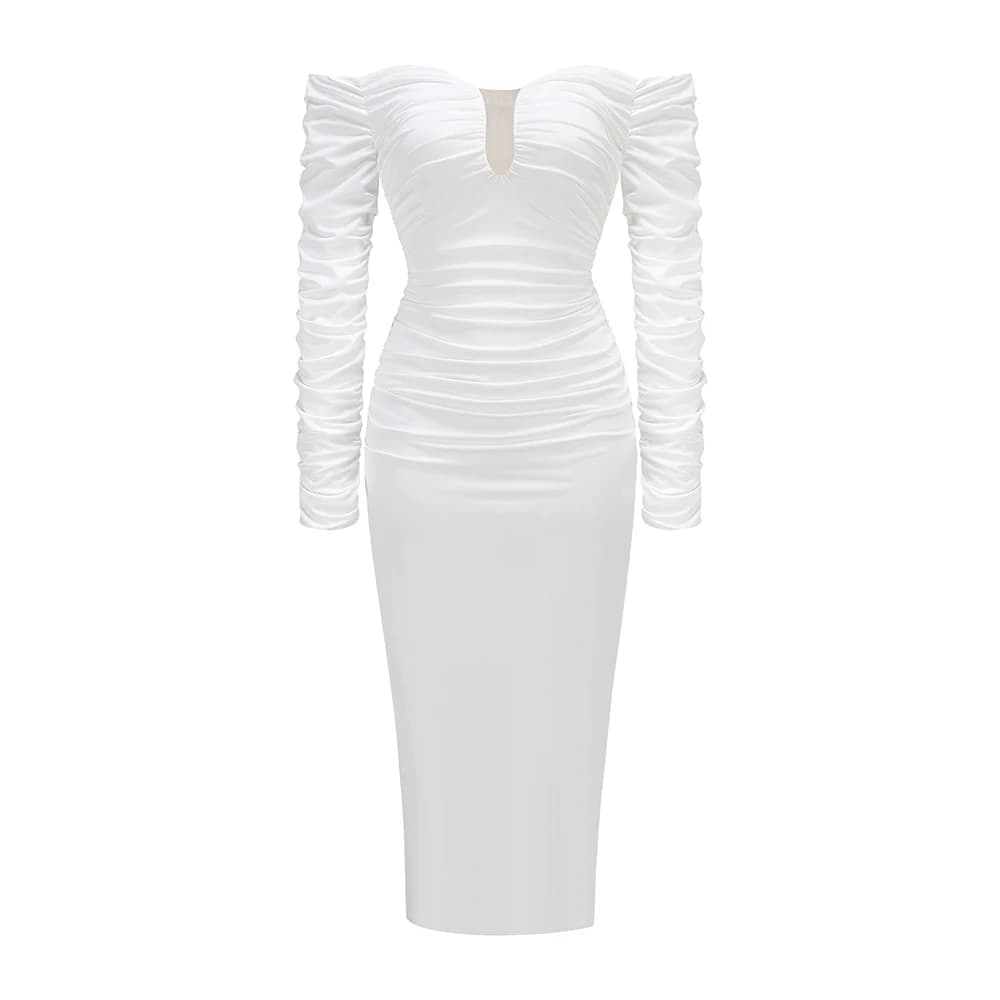 Robe mi-longue blanche Chic, épaules dénudées, avec décolleté en V profond, haut de gamme, pour fête