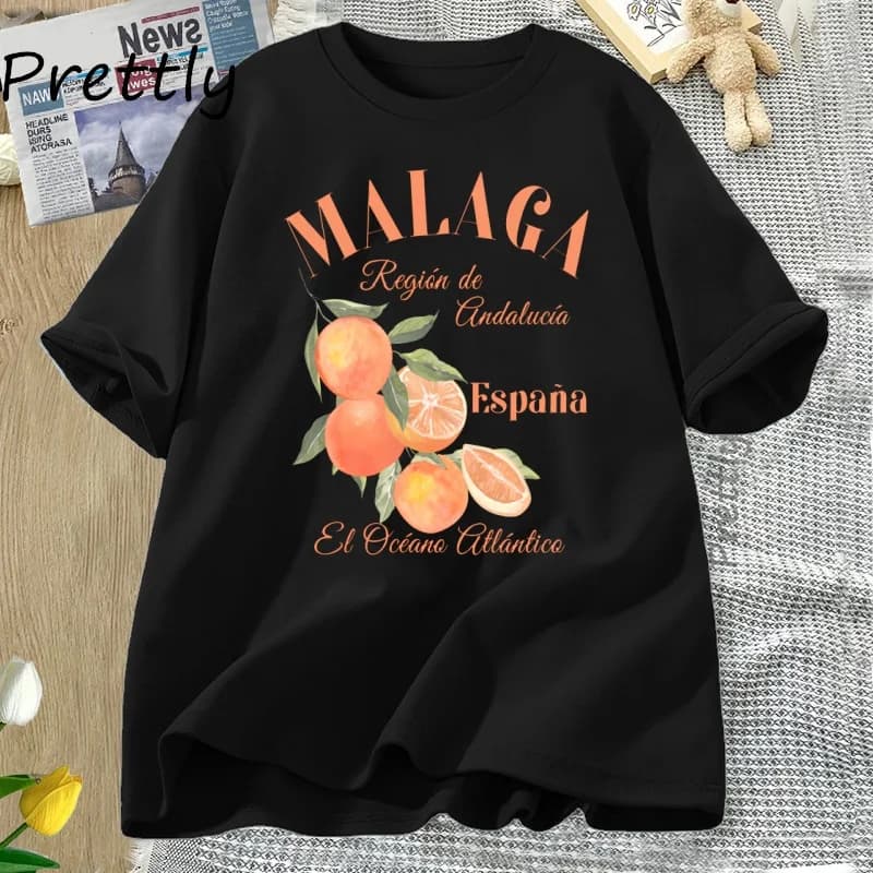 Espagne Malaga T-shirt Orange fruits T-shirt décontracté coton à manches courtes T-shirt femmes homm