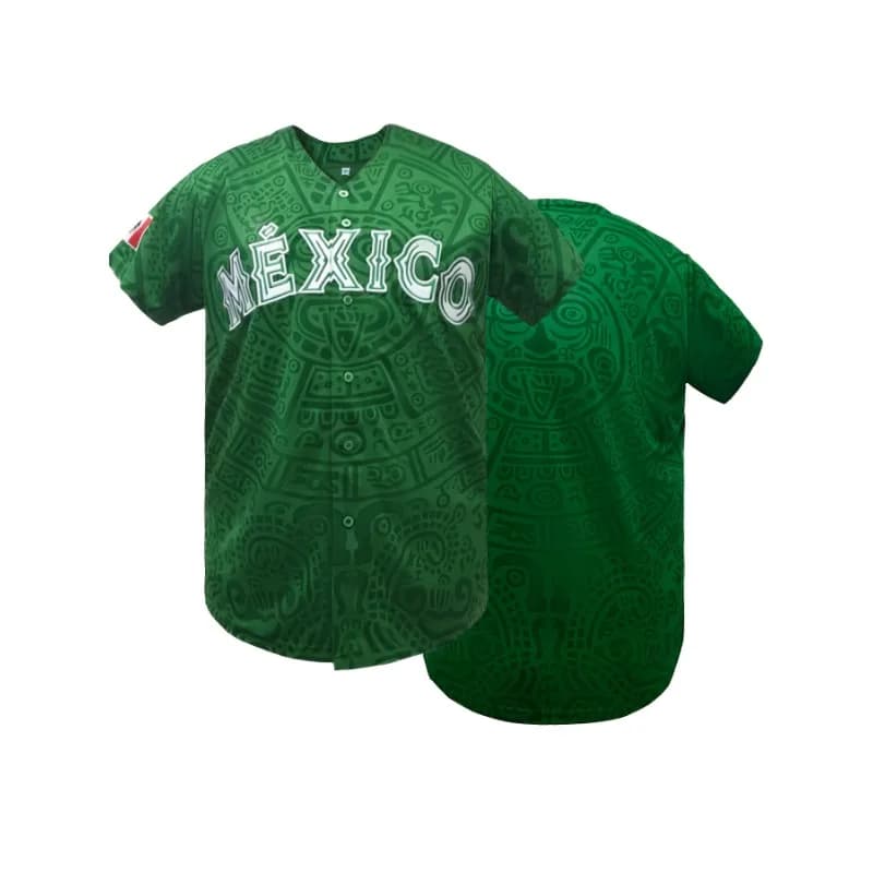 Maillot de baseball à manches courtes pour hommes avec broderie "MEXICO", coupe ample et respirante 