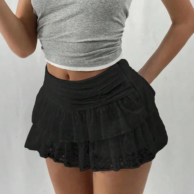 Jupes Bloomer à Volants Mignonnes pour Femmes, Jupe Courte Mini Évasée à Volants Superposés Taille H