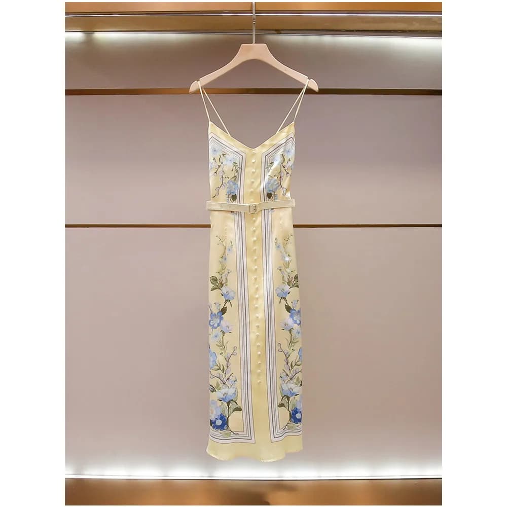 Robe longue d'été pour femme, nouvelle collection, imprimé floral, col en V, boutons sur le devant, 
