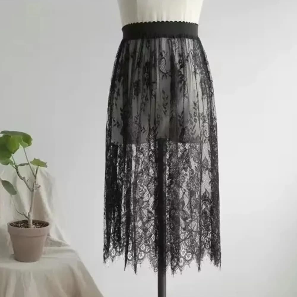 Jupe en dentelle transparente sexy à la mode, jupe longue en tulle à dentelle, jupe élégante pour fe