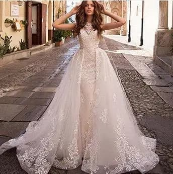 Robe de mariée blanche Simple et élégante, Style forêt, en dentelle, Super féerique et rêveuse, en g