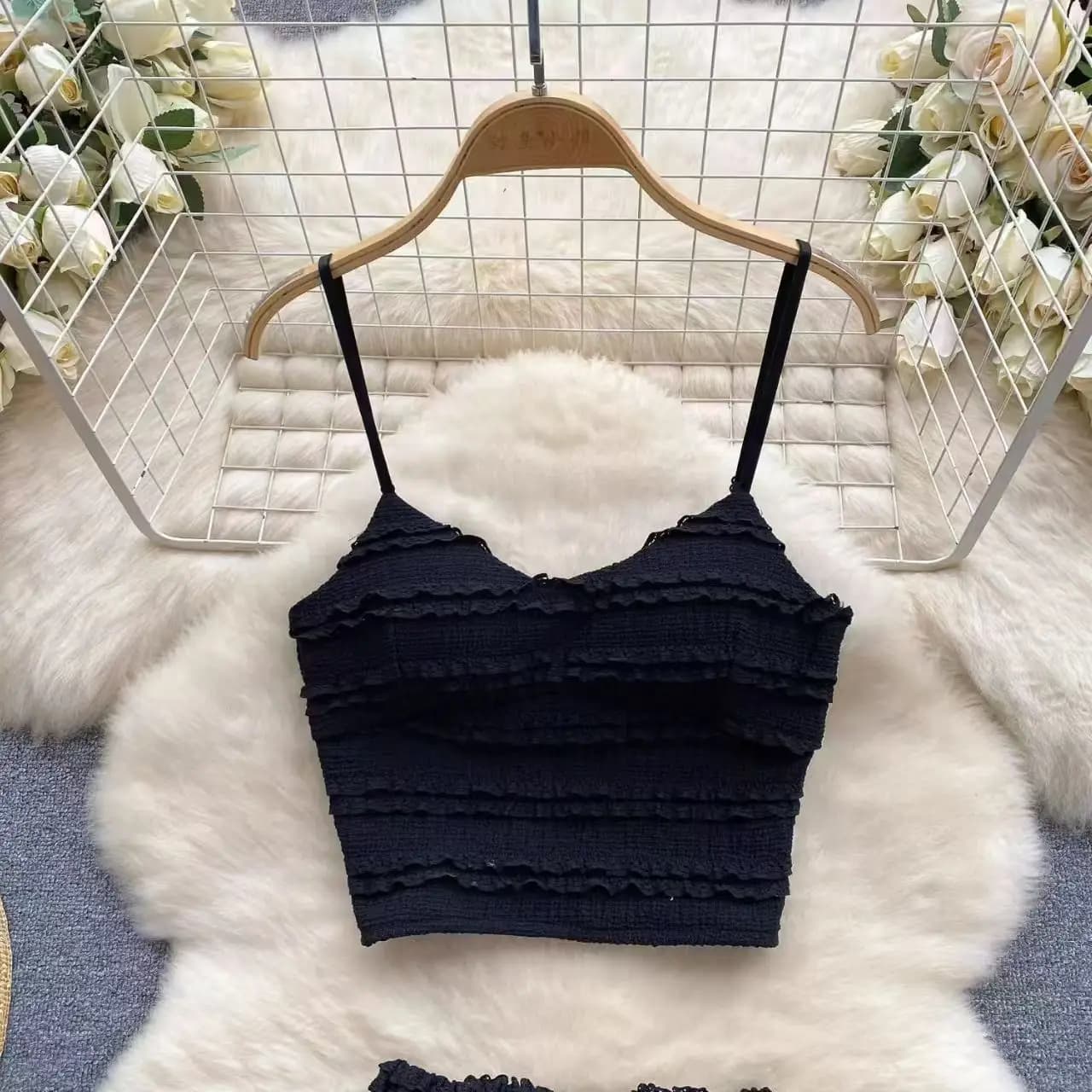 Ensemble décontracté pour femme : Haut court blanc sans bretelles et jupe courte, coupe ajustée, sty