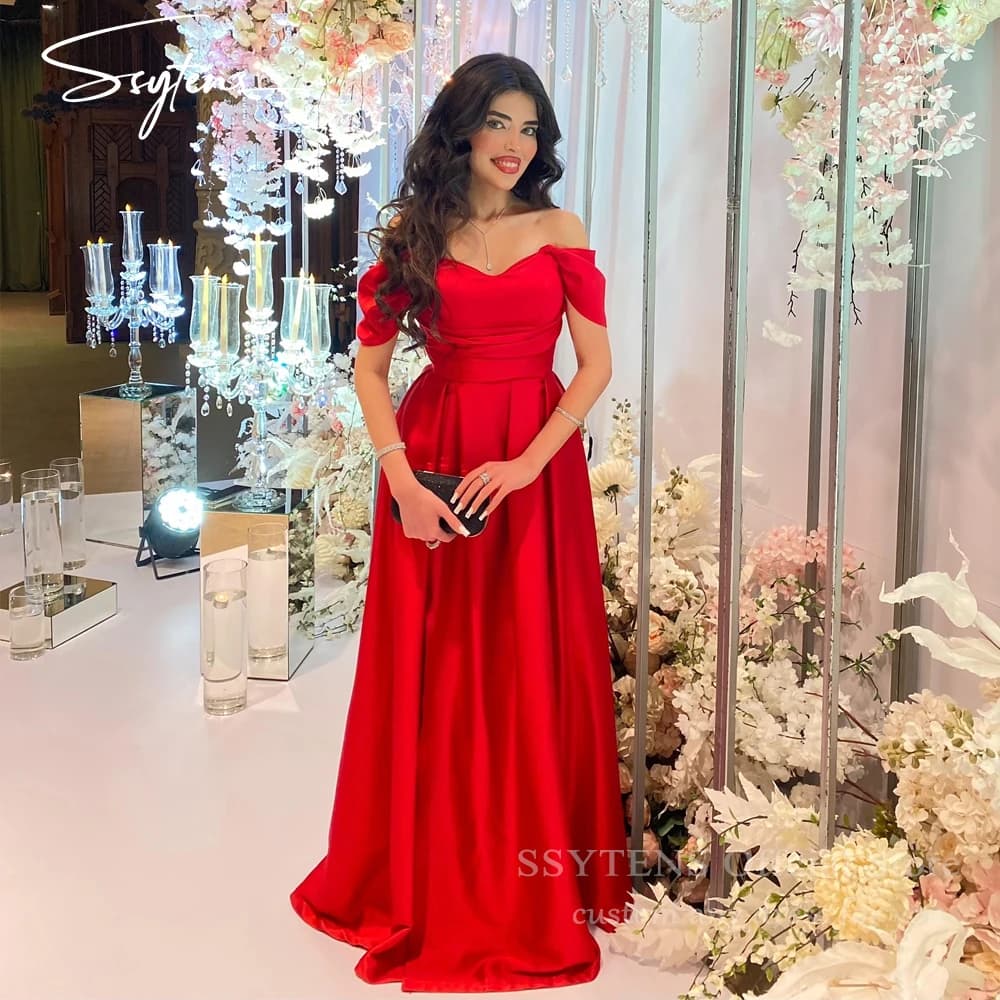 SSYTENS Magnifique Robe de Soirée Longue en Satin Rouge pour Mariée, Épaules Dénudées, 2026, pour Fê