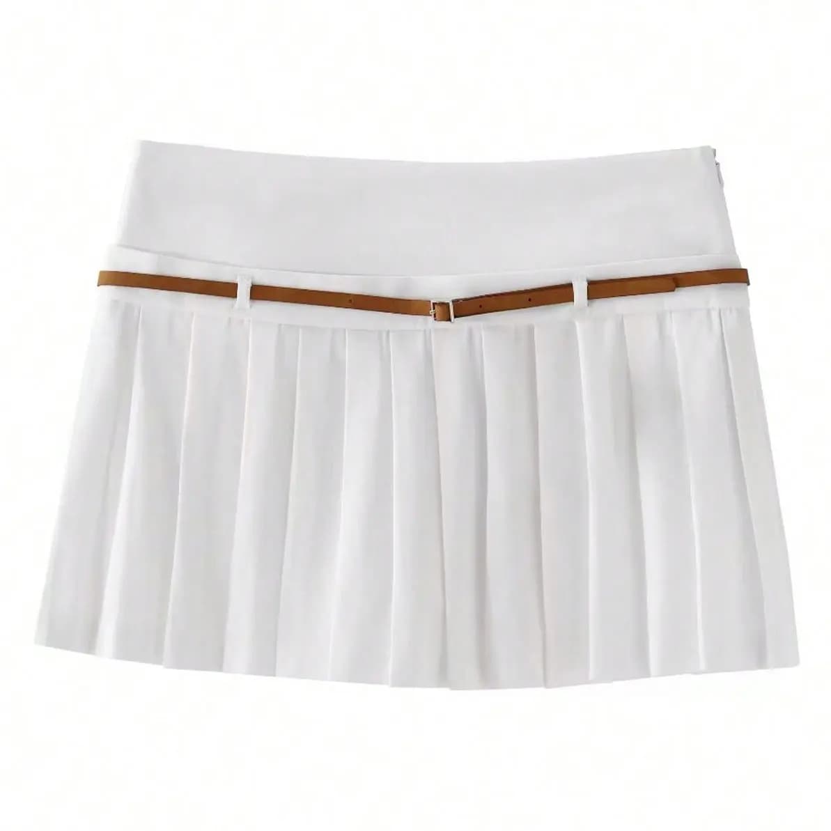 Jupe-short vintage pour femme HH, unie, avec fermeture éclair latérale, ceinture drapée, taille haut