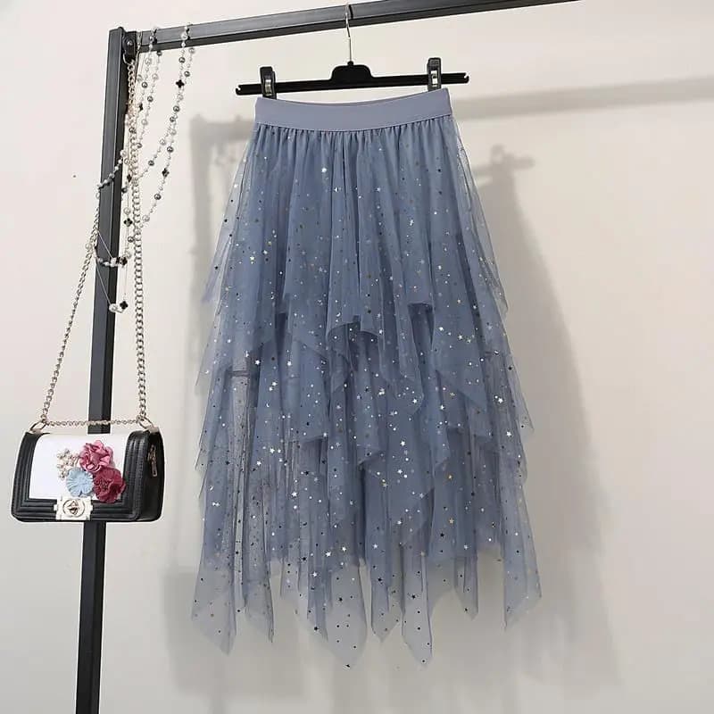 Jupe longue Chic en Tulle pour femmes, mode été 2021, taille haute, plissée, mi-longue, couleur asso