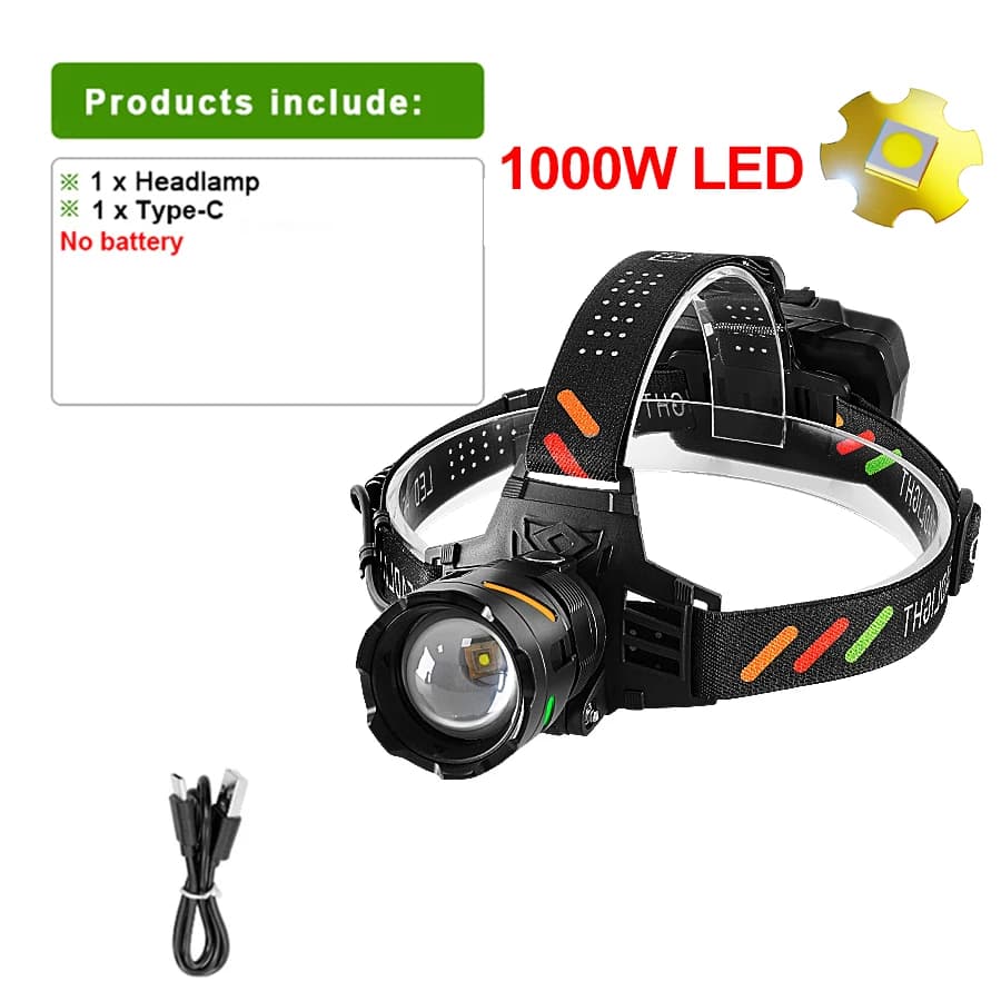 Lampe frontale LED ultra puissante 970000000LM, super lumineuse, rechargeable, longue portée 5800m, 