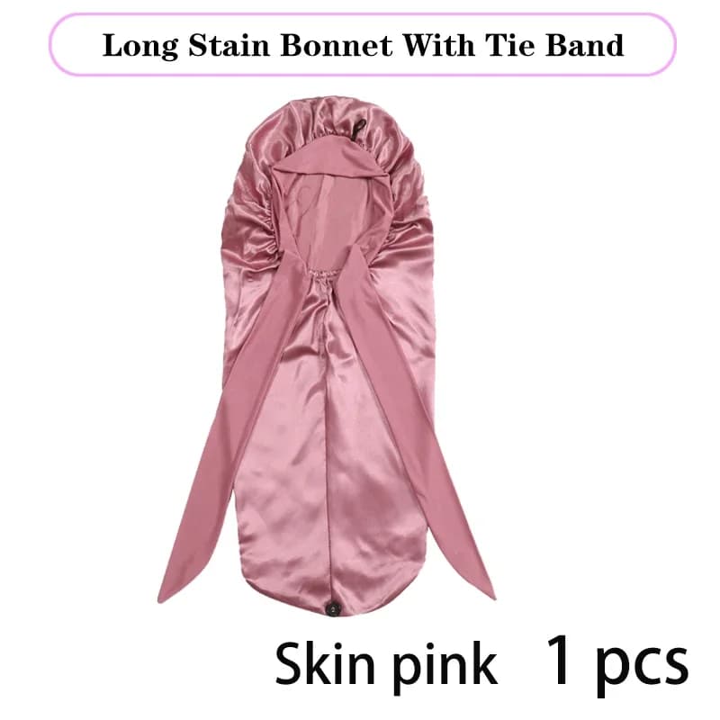 Bonnet de nuit Long en Satin pour femmes noires, couleur unie, Extra Large, avec cravate longue, Bon
