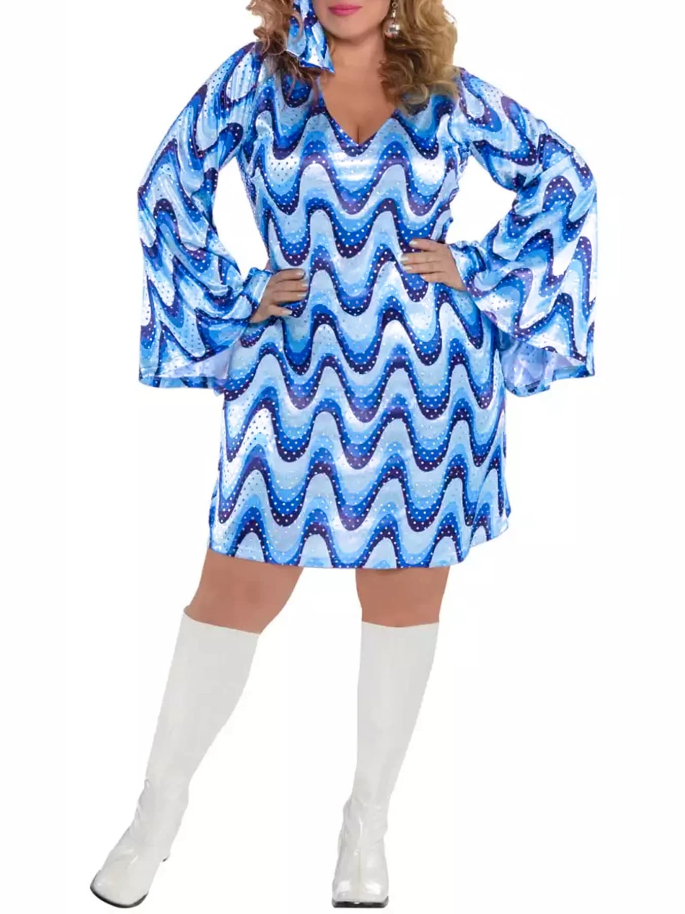 Robe grande taille à imprimé floral des années 70, mini soirée disco avec manches cloche, robe trapè