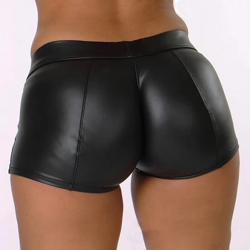 Short sexy en faux cuir PU pour femmes, brillant, élastique, taille haute, pantalon court, slim, cha