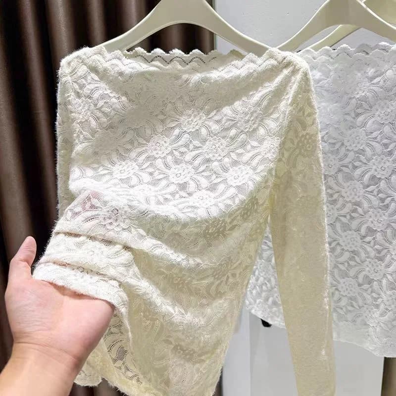 Femmes Sexy couverture en dentelle à manches longues vêtements intérieurs maille voir à travers la c