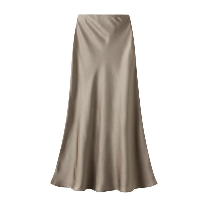 Jupe élégante en satin noir pour femme, taille haute, longue, pour soirée, mode été, jupe midi, jupe