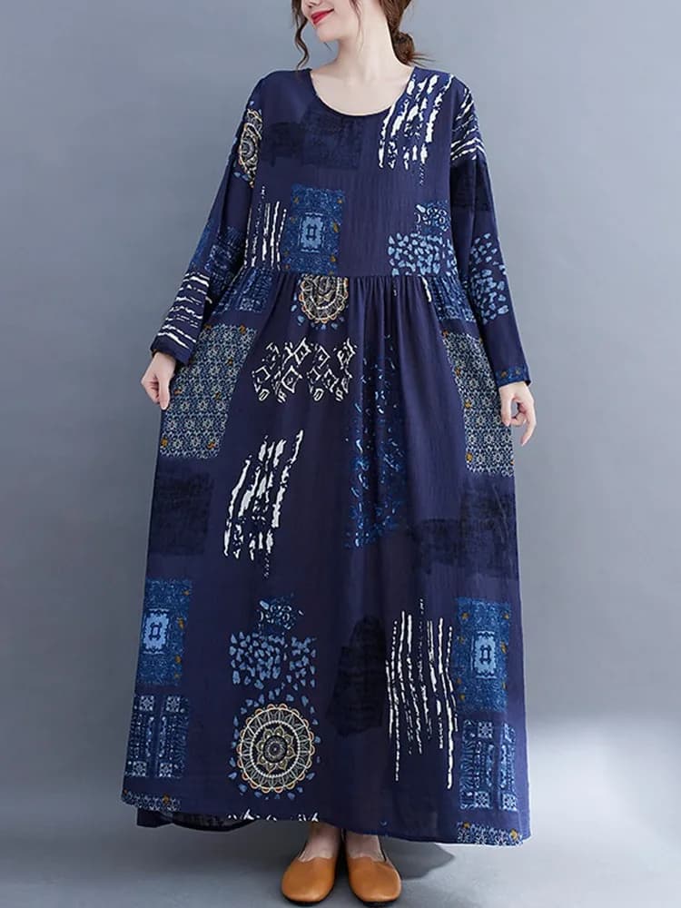 Anteef-Robe à fleurs vintage en coton à manches longues pour femmes, robes amples décontractées, vêt