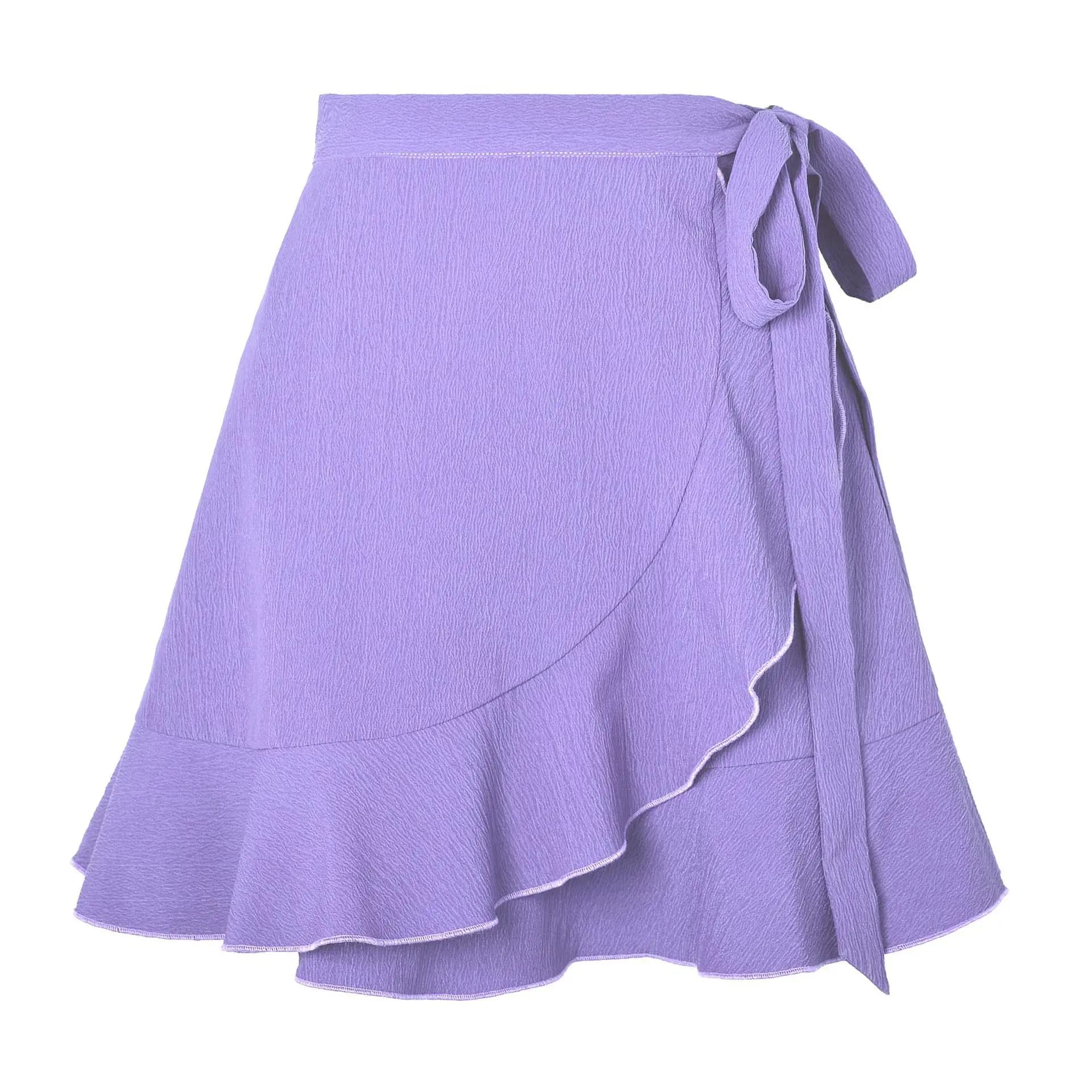 Mini jupe d'été en mousseline de soie pour femmes, taille haute, volants, nœud papillon, à lacets, l