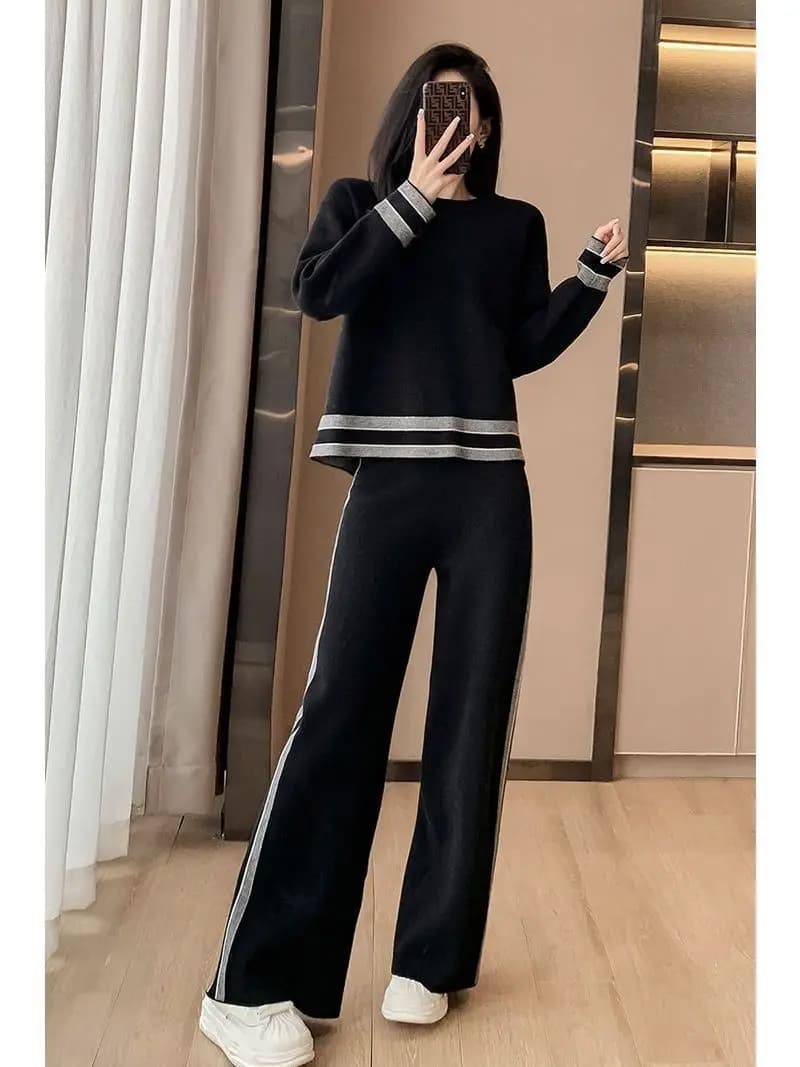 Ensemble deux pièces décontracté pour femme, pantalon large anti-âge à manches longues, coupe ample 