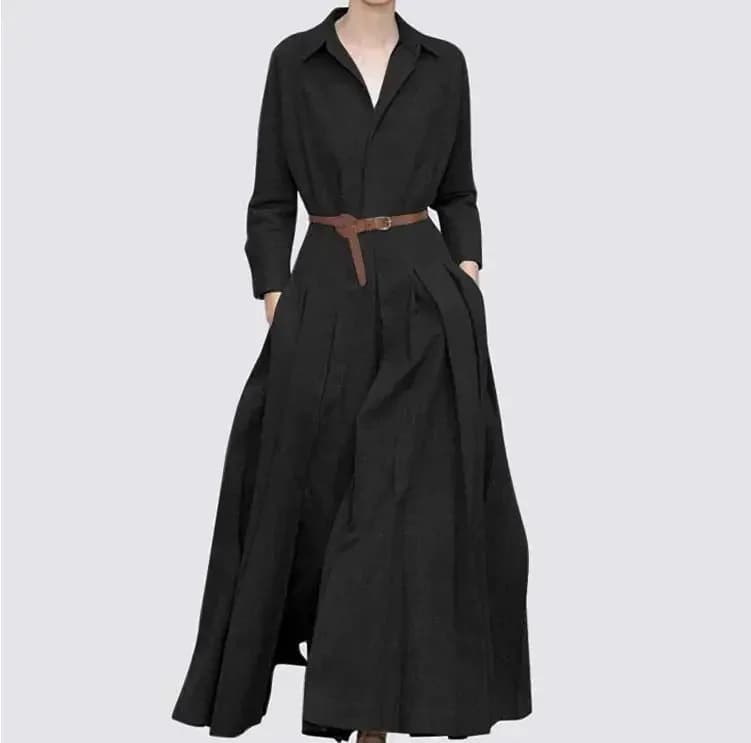 Robe chemise élégante pour femmes mode revers tempérament Robe longue printemps automne nouveau déco