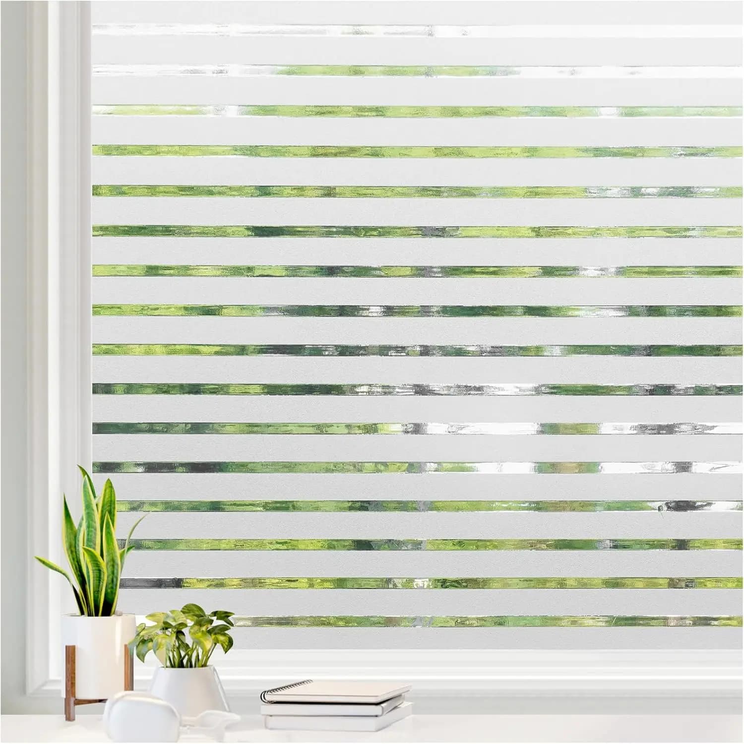Film adhésif statique à rayures horizontales pour fenêtre, couverture décorative semi-transparente p
