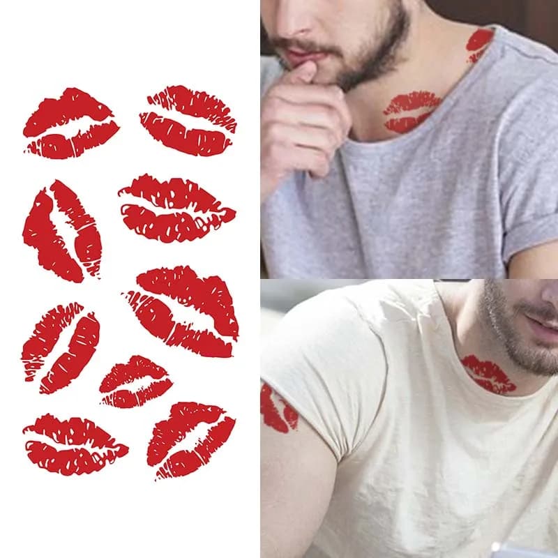 Tatouage temporaire imperméable à l'eau, imprimé lèvres rouges, pour le cou et les bras, faux tatoua
