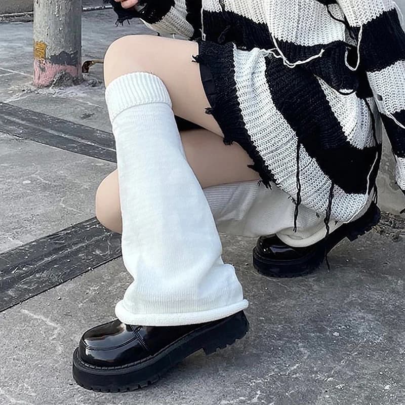 Jambières Gothiques Lolita Tricotées pour Femme, Chaussettes Hautes JK à Jambes Larges, sulfet Empil