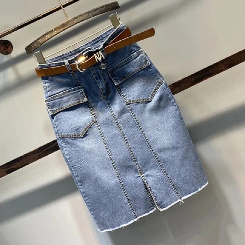 Jupe en jean taille haute élastique mi-longue moulante pour femme, nouvelle mode printemps-été 2026,